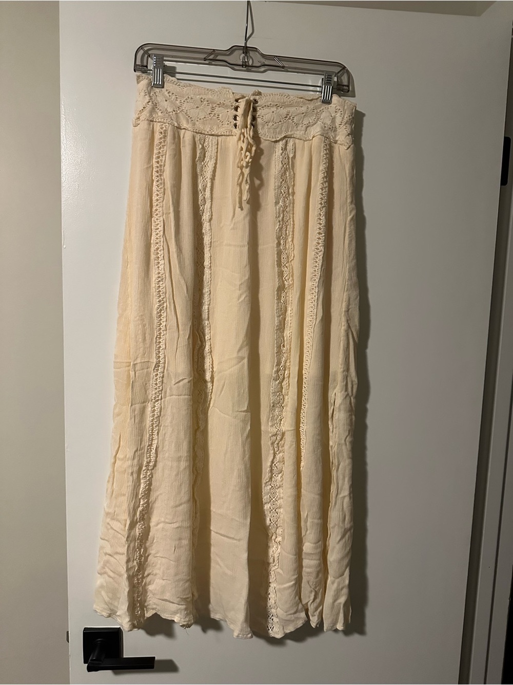 Size Large Bohemian/Western Lace-Trim Cream Maxi Skirt